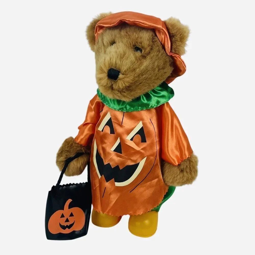 RARE Vintage Dan Dee Pumpkin Teddy Bear Halloween Trick or Treat Plush Hard Body